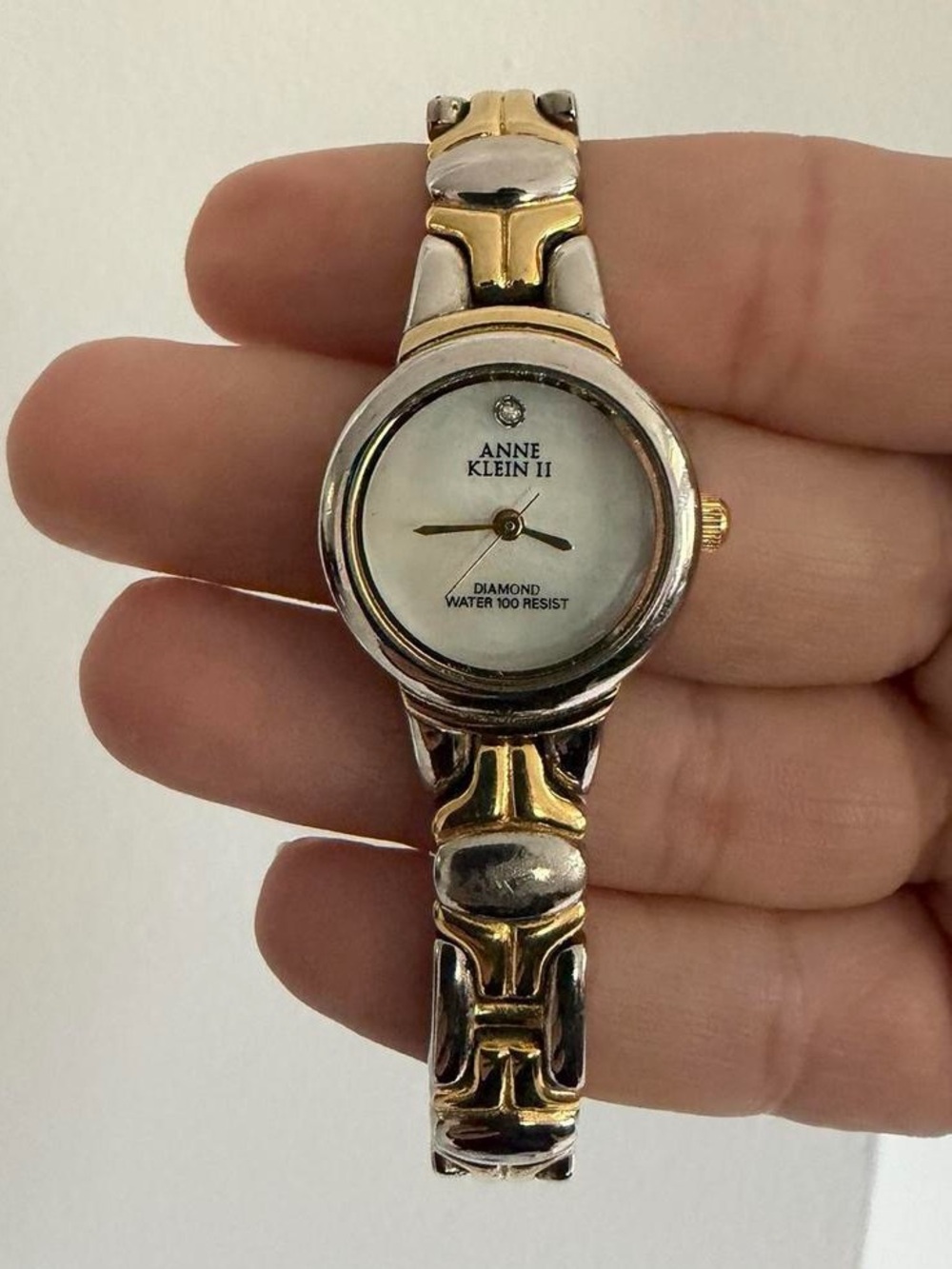Anne Klein Two-Tone Gold and Silver Bracelet Watch with White Dial